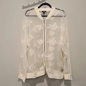 Torrid Ivory Lace Mesh Bomber Jacket, Sz 3